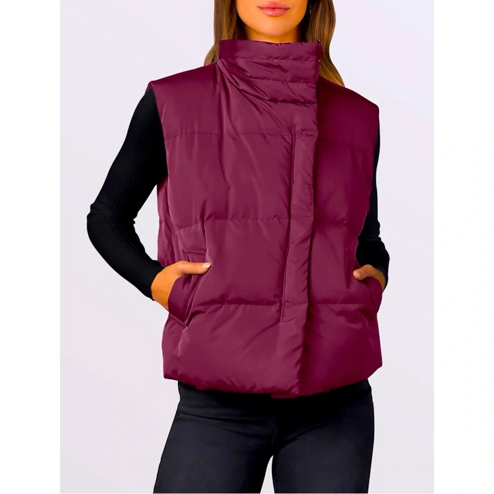 NWT Anrabess Maroon Red Zip Up Sleeveless Puffer Vest Womens Size L - Picture 1 of 9